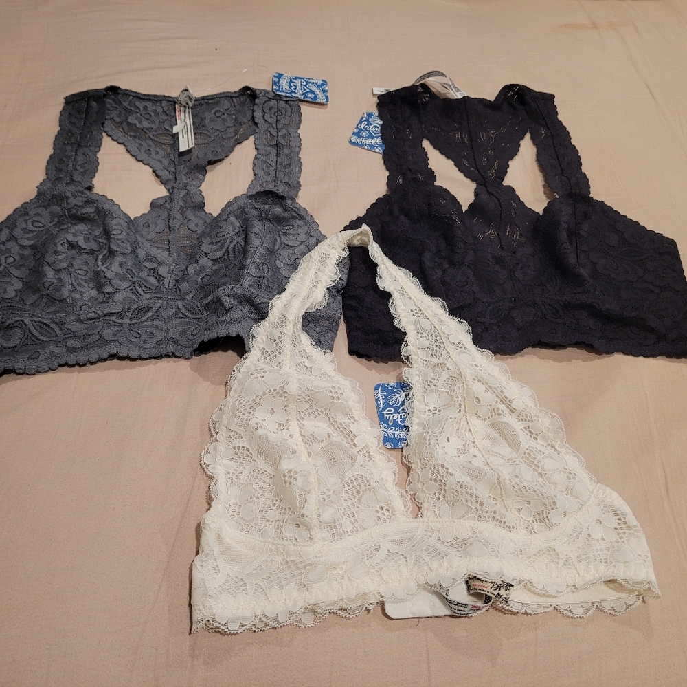 NWT Free People Galloon Lace Halter Bralette Bundle x 3